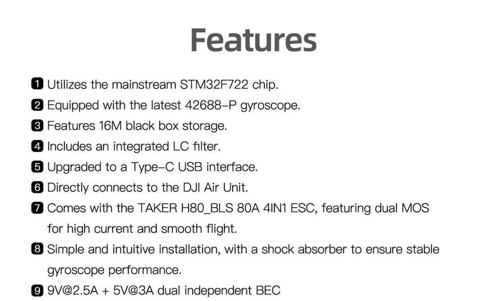 GEPRC-TAKER-F722-F7-Flugcontroller-3-6S-mit-5V-9V-BEC-BLS-60A--80A-V2-4in1-ESC-Stack-fuumlr-RC-Drone-2020350-4